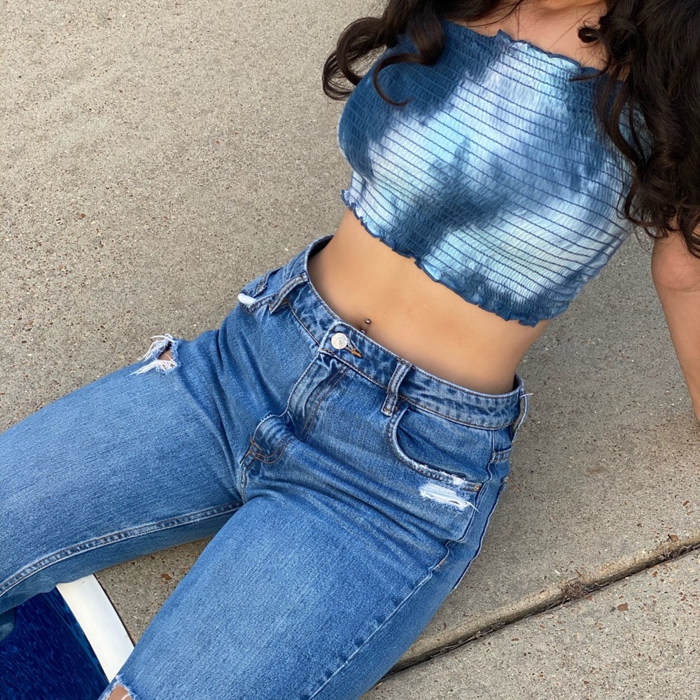 blue tie dye bandeau (lettuce edge)
